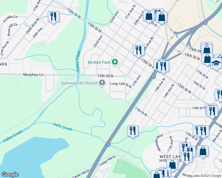 map of restaurants, bars, coffee shops, grocery stores, and more near 1931 Short 12th St N in Bessemer