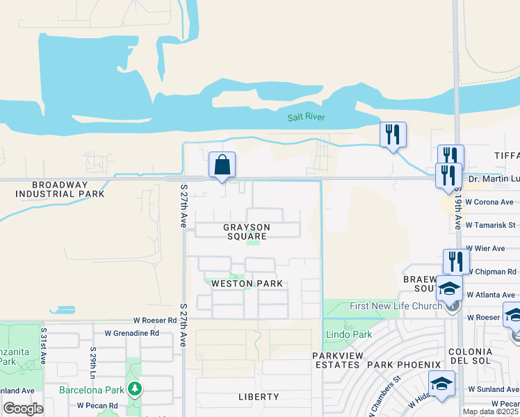 map of restaurants, bars, coffee shops, grocery stores, and more near 2451 West Parkway Drive in Phoenix