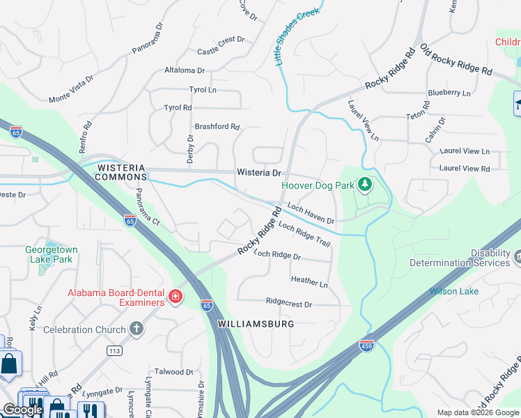 map of restaurants, bars, coffee shops, grocery stores, and more near 2274 Rocky Ridge Road in Birmingham