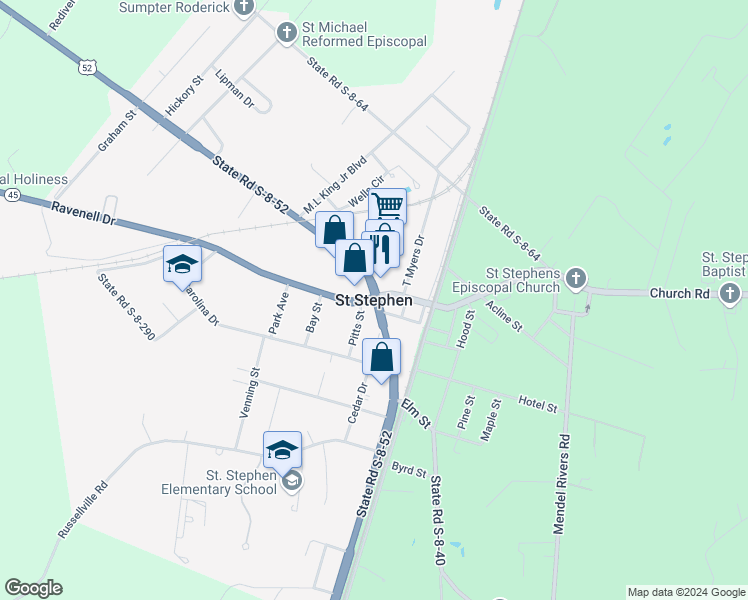 map of restaurants, bars, coffee shops, grocery stores, and more near in Saint Stephen