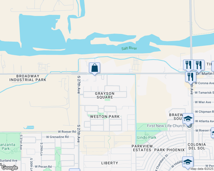 map of restaurants, bars, coffee shops, grocery stores, and more near 7600 South 25th Avenue in Phoenix
