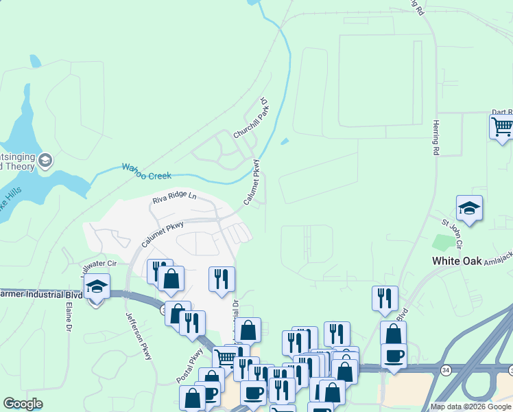 map of restaurants, bars, coffee shops, grocery stores, and more near 35 Seabiscuit Court in Newnan