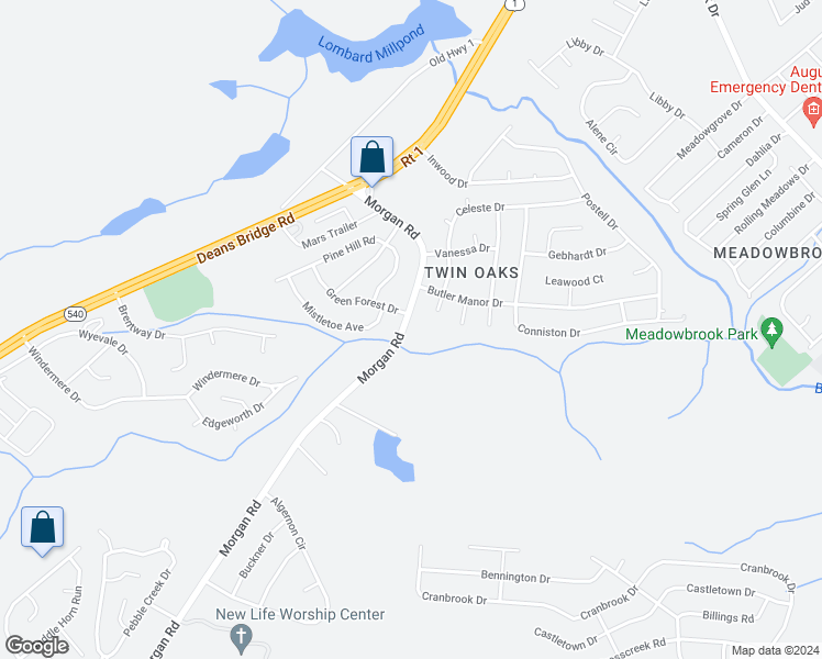 map of restaurants, bars, coffee shops, grocery stores, and more near 3448 Morgan Road in Hephzibah