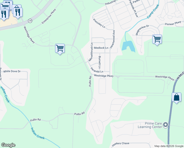 map of restaurants, bars, coffee shops, grocery stores, and more near 418-155 Westridge Parkway in McDonough