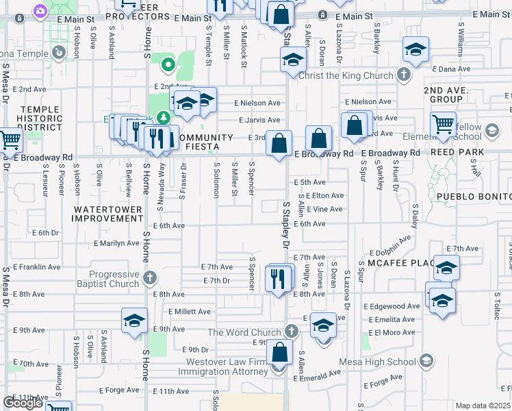 map of restaurants, bars, coffee shops, grocery stores, and more near 531 South Spencer in Mesa