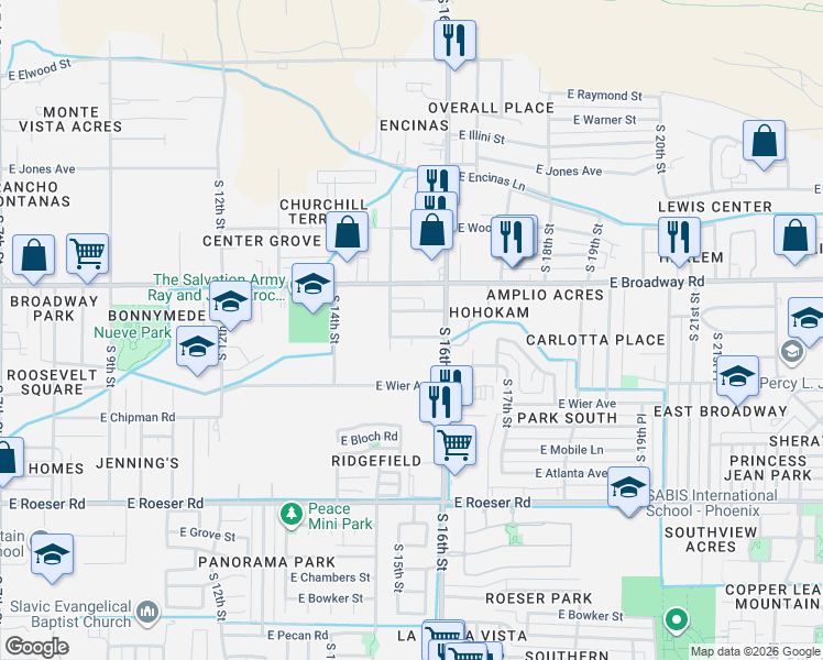map of restaurants, bars, coffee shops, grocery stores, and more near 1520 East Marguerite Avenue in Phoenix