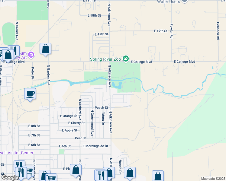 map of restaurants, bars, coffee shops, grocery stores, and more near 1101 North Atkinson Avenue in Roswell