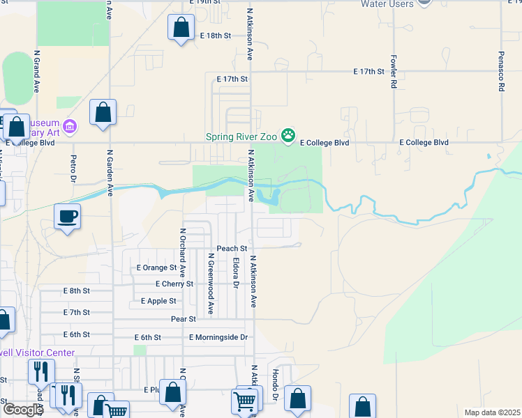 map of restaurants, bars, coffee shops, grocery stores, and more near 1101 North Atkinson Avenue in Roswell