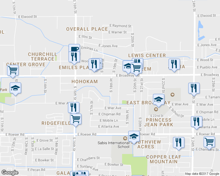 map of restaurants, bars, coffee shops, grocery stores, and more near 4440 South 18th Place in Phoenix