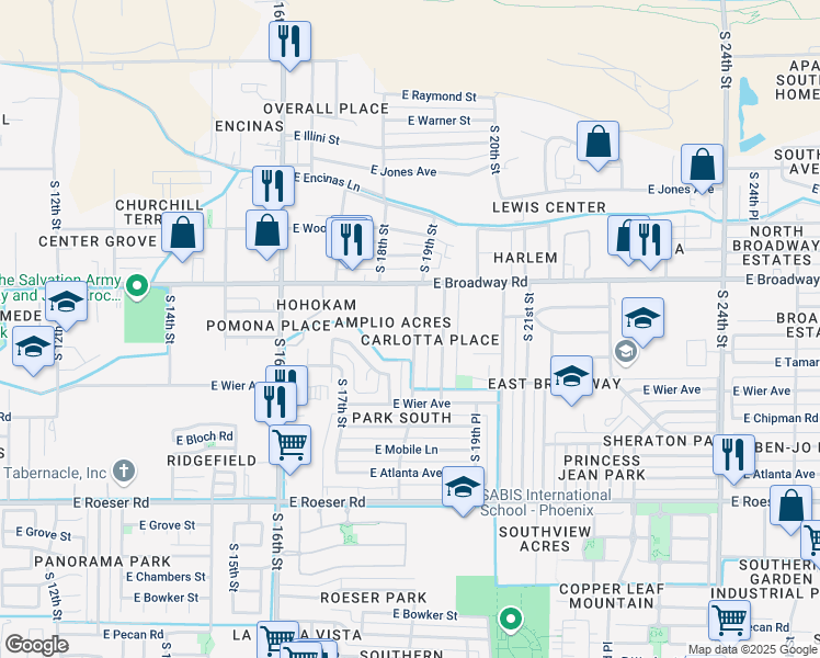 map of restaurants, bars, coffee shops, grocery stores, and more near 4440 South 18th Place in Phoenix