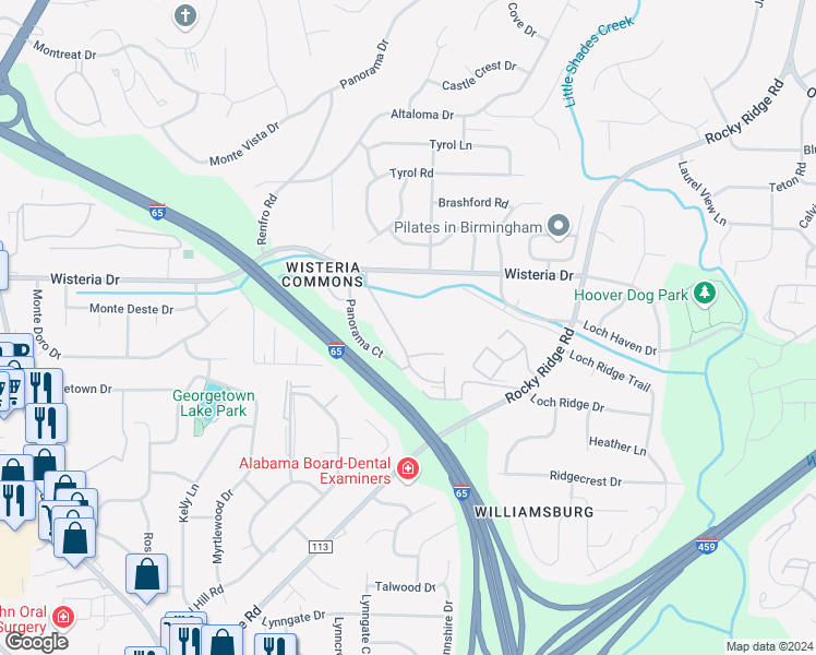 map of restaurants, bars, coffee shops, grocery stores, and more near 3225 Westbrook Drive in Birmingham