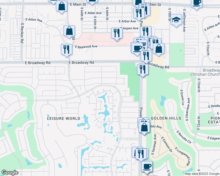 map of restaurants, bars, coffee shops, grocery stores, and more near 556 Leisure World in Mesa