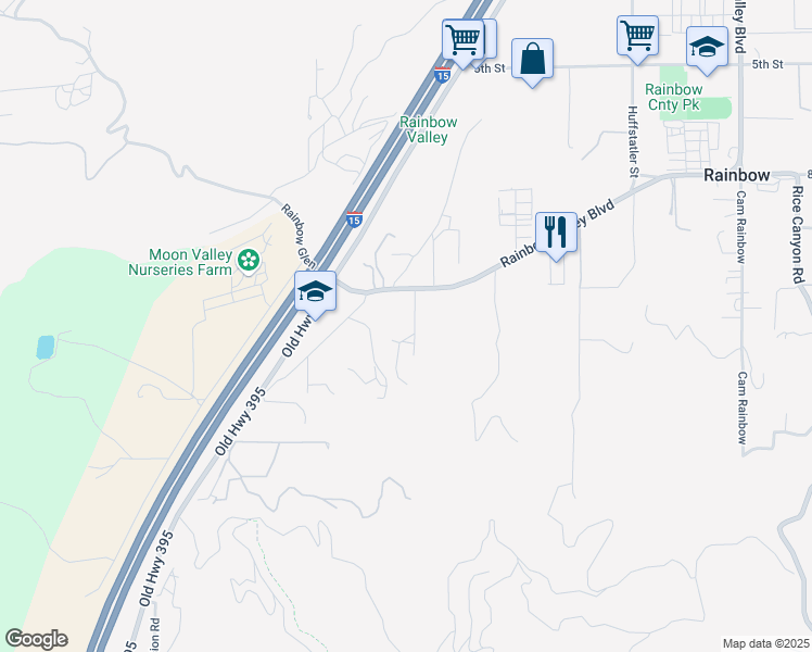 map of restaurants, bars, coffee shops, grocery stores, and more near 1257 Rainbow Valley Boulevard in Fallbrook