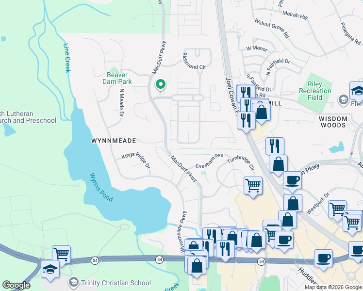 map of restaurants, bars, coffee shops, grocery stores, and more near 720 Gittings Avenue in Peachtree City