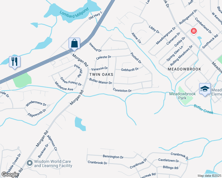 map of restaurants, bars, coffee shops, grocery stores, and more near 3438 Knollcrest Road in Hephzibah