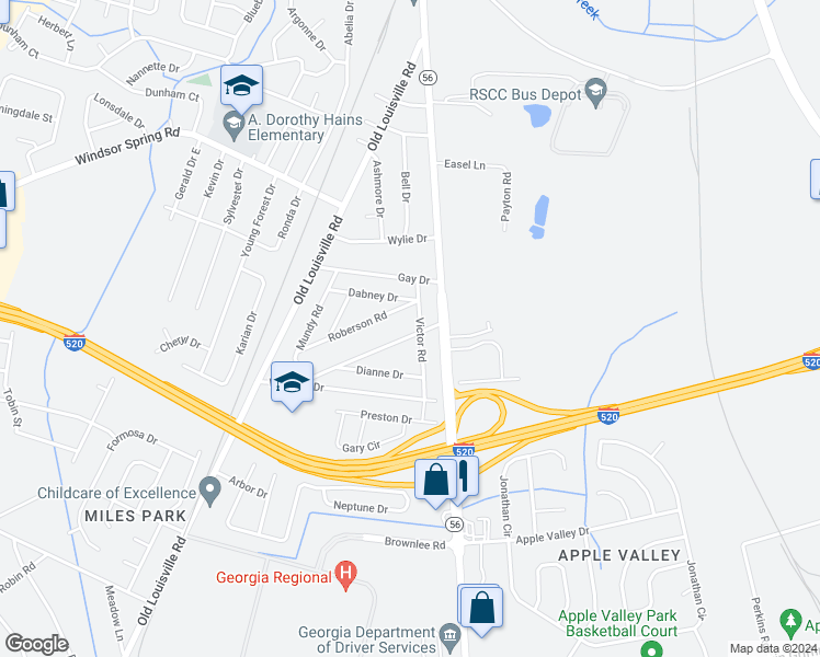 map of restaurants, bars, coffee shops, grocery stores, and more near 1909 Moore Road in Augusta