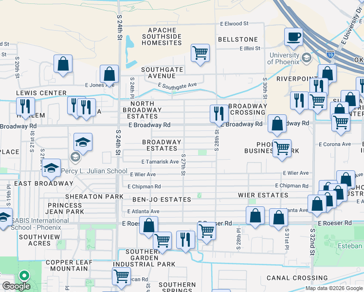 map of restaurants, bars, coffee shops, grocery stores, and more near 2553 East Marguerite Avenue in Phoenix