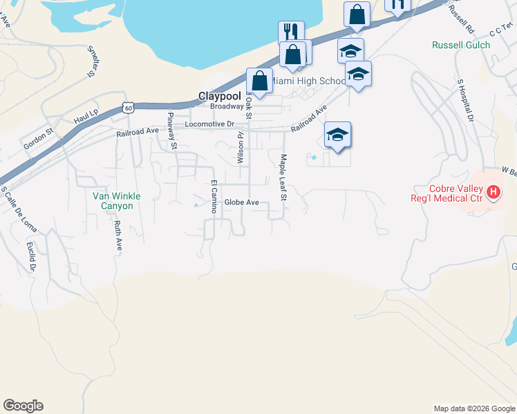 map of restaurants, bars, coffee shops, grocery stores, and more near 5989 Dawdy Drive in Claypool