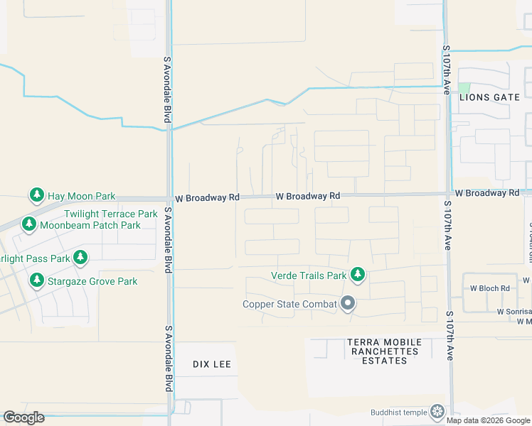 map of restaurants, bars, coffee shops, grocery stores, and more near 11125 West Broadway Road in Tolleson