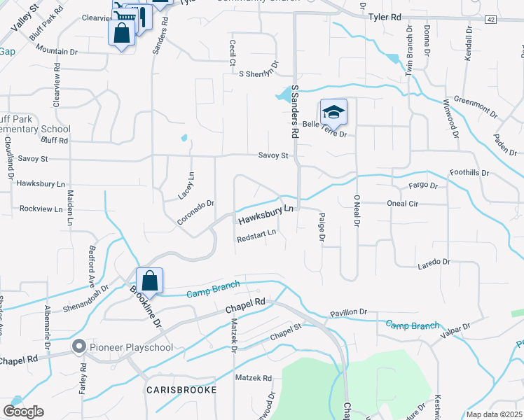 map of restaurants, bars, coffee shops, grocery stores, and more near 2518 Hawksbury Lane in Birmingham