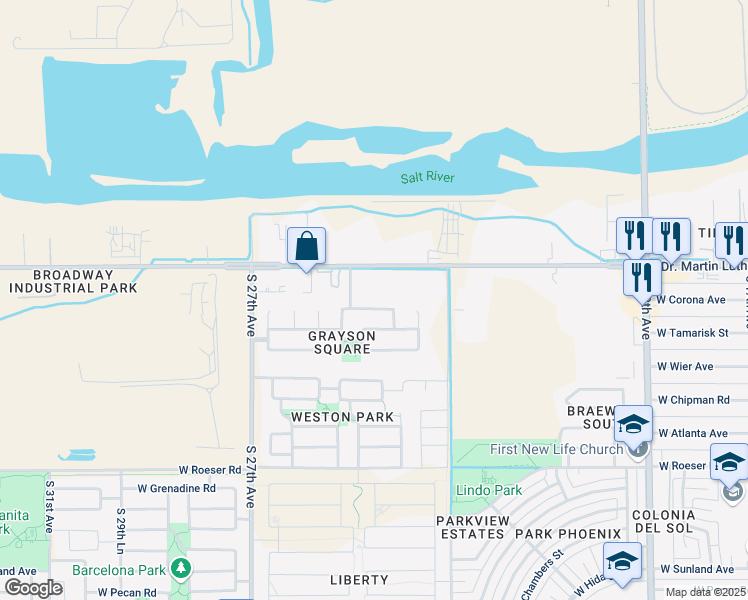 map of restaurants, bars, coffee shops, grocery stores, and more near 2451 West Parkway Drive in Phoenix