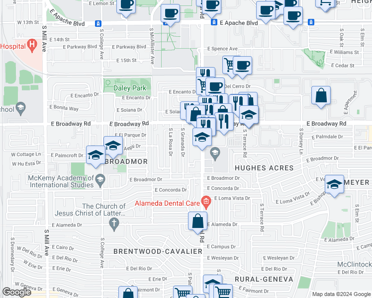 map of restaurants, bars, coffee shops, grocery stores, and more near 810 East Redondo Drive in Tempe
