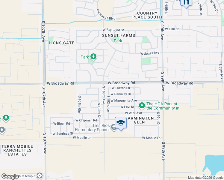map of restaurants, bars, coffee shops, grocery stores, and more near 10233 West Parkway Drive in Tolleson
