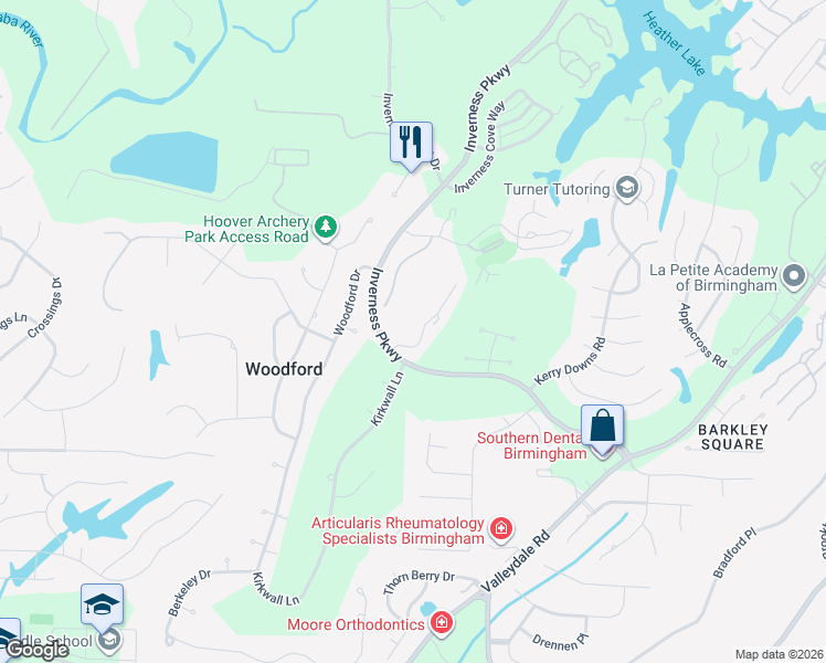 map of restaurants, bars, coffee shops, grocery stores, and more near 3005 Old Stone Drive in Birmingham