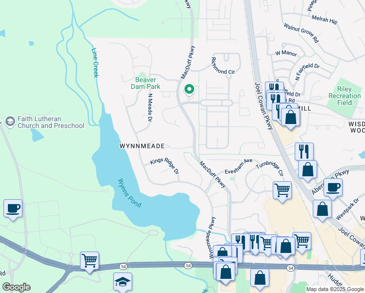map of restaurants, bars, coffee shops, grocery stores, and more near 621 Tower Road in Peachtree City
