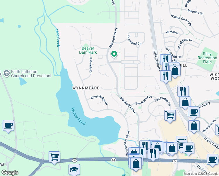map of restaurants, bars, coffee shops, grocery stores, and more near 22 American Walk in Peachtree City