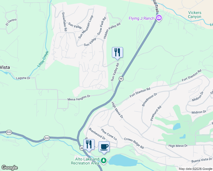 map of restaurants, bars, coffee shops, grocery stores, and more near 133 Mesa Heights Drive in Alto