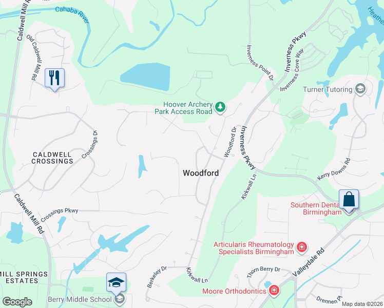 map of restaurants, bars, coffee shops, grocery stores, and more near 3312 Afton Way in Birmingham