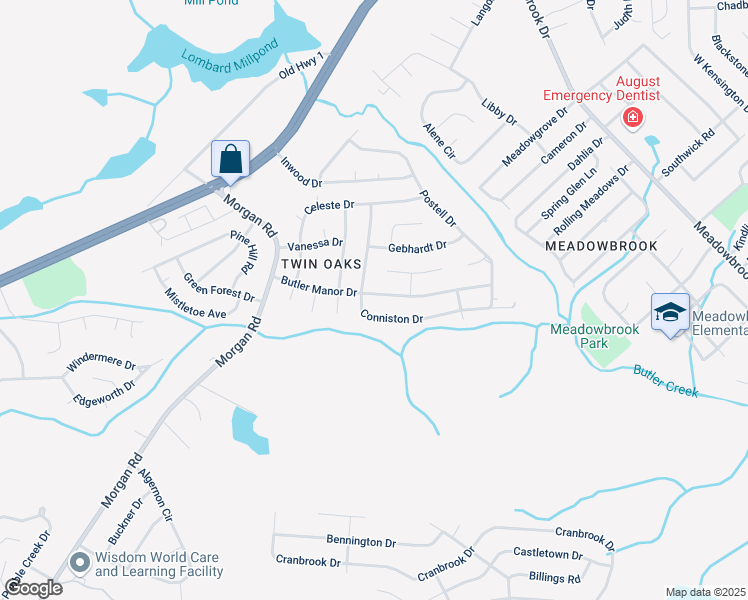 map of restaurants, bars, coffee shops, grocery stores, and more near 2836 Butler Manor Drive in Hephzibah