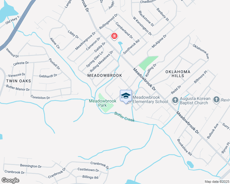map of restaurants, bars, coffee shops, grocery stores, and more near 2919 Audubon Court in Augusta