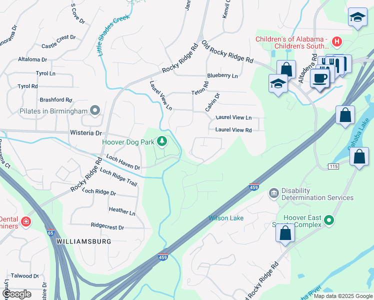map of restaurants, bars, coffee shops, grocery stores, and more near 3740 Haven View Circle in Birmingham