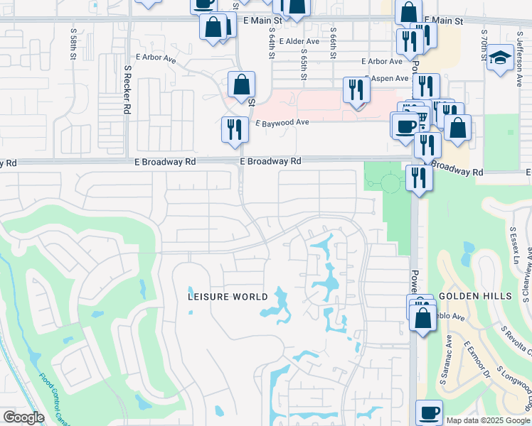 map of restaurants, bars, coffee shops, grocery stores, and more near 901 Leisure World in Mesa