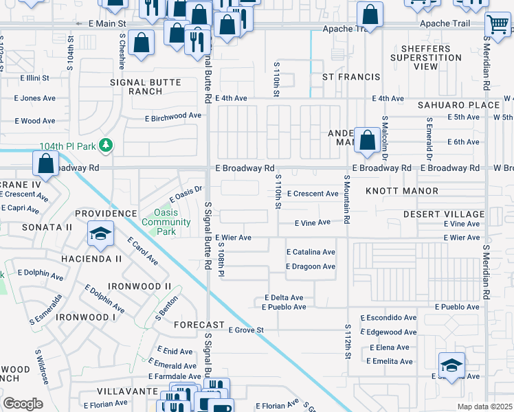 map of restaurants, bars, coffee shops, grocery stores, and more near 10932 East Clovis Avenue in Mesa