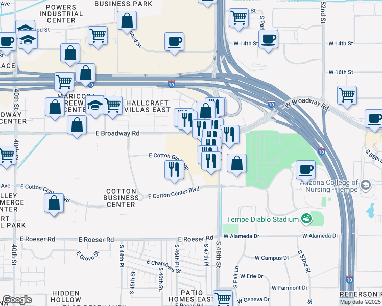 map of restaurants, bars, coffee shops, grocery stores, and more near 4640 East Cotton Gin Loop in Phoenix
