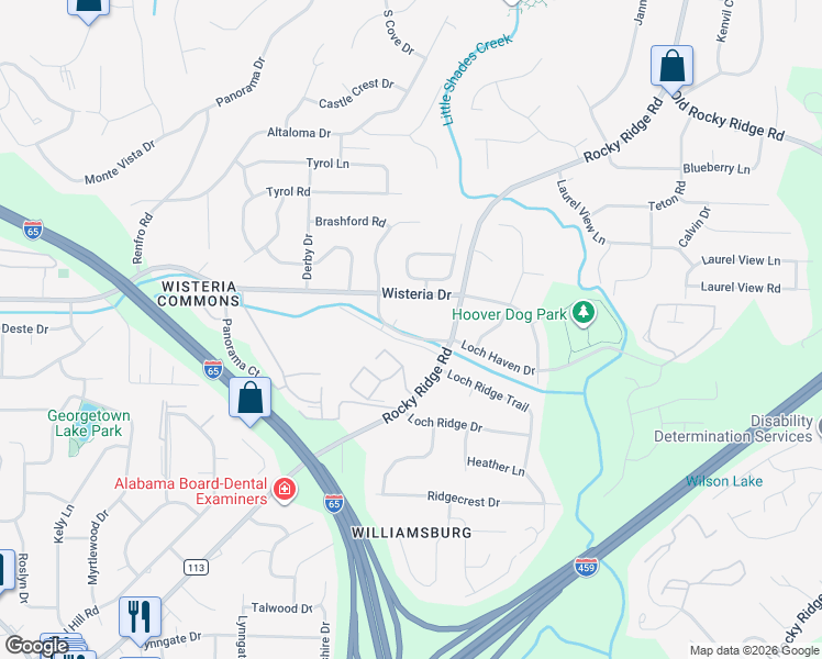 map of restaurants, bars, coffee shops, grocery stores, and more near 3324 Wisteria Drive in Vestavia Hills