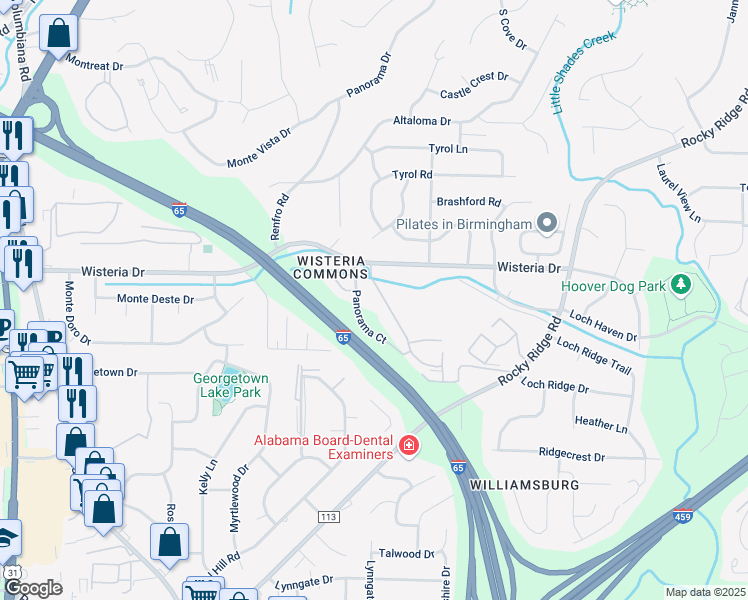 map of restaurants, bars, coffee shops, grocery stores, and more near 3205 Westbrook Drive in Birmingham