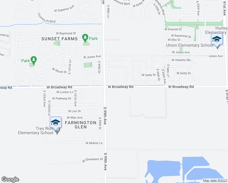 map of restaurants, bars, coffee shops, grocery stores, and more near 9801 West Broadway Road in Tolleson