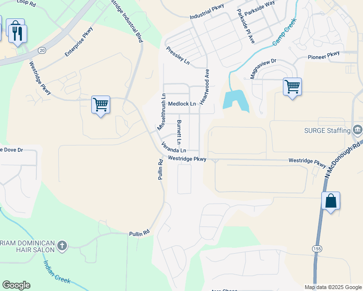 map of restaurants, bars, coffee shops, grocery stores, and more near 2327 Burnett Lane in McDonough