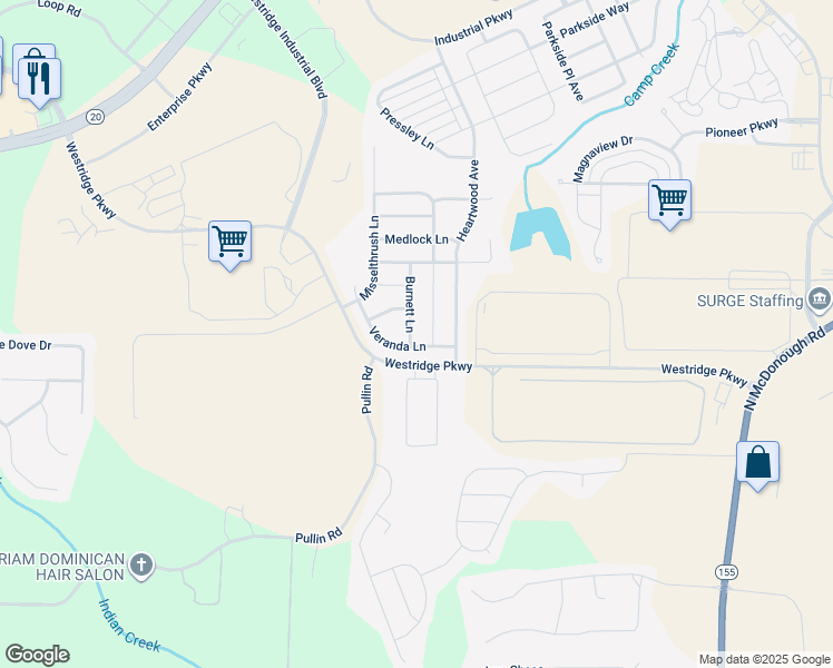 map of restaurants, bars, coffee shops, grocery stores, and more near 2327 Burnett Lane in McDonough