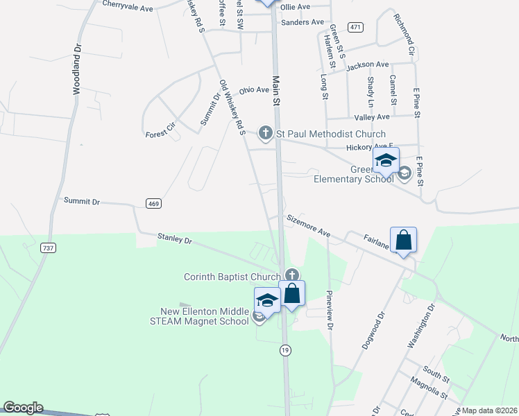 map of restaurants, bars, coffee shops, grocery stores, and more near 762 Main Street in New Ellenton