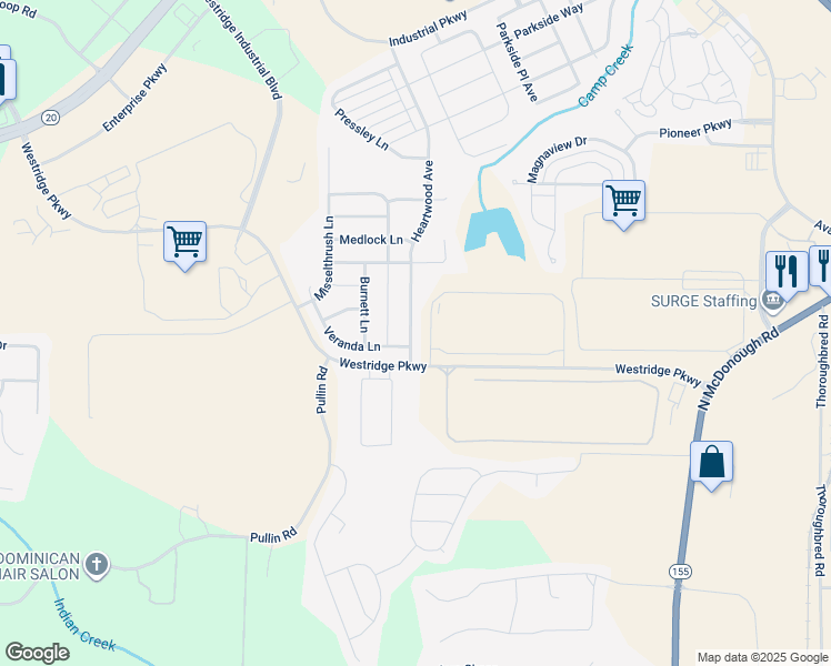 map of restaurants, bars, coffee shops, grocery stores, and more near 1299 Heartwood Avenue in McDonough