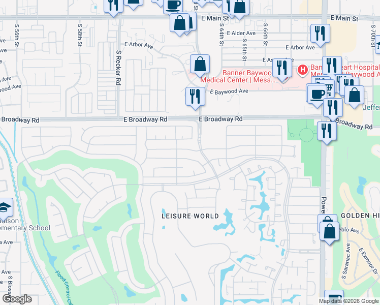 map of restaurants, bars, coffee shops, grocery stores, and more near 1777 Leisure World in Mesa