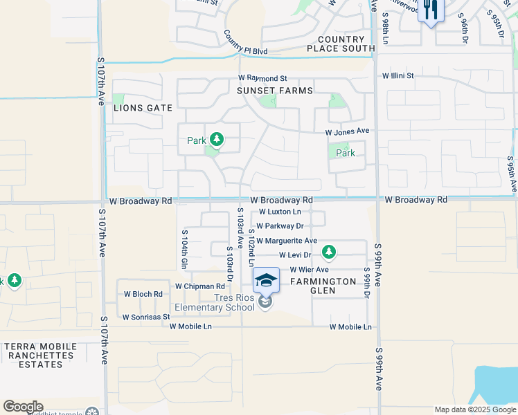 map of restaurants, bars, coffee shops, grocery stores, and more near 10234 West Luxton Lane in Tolleson