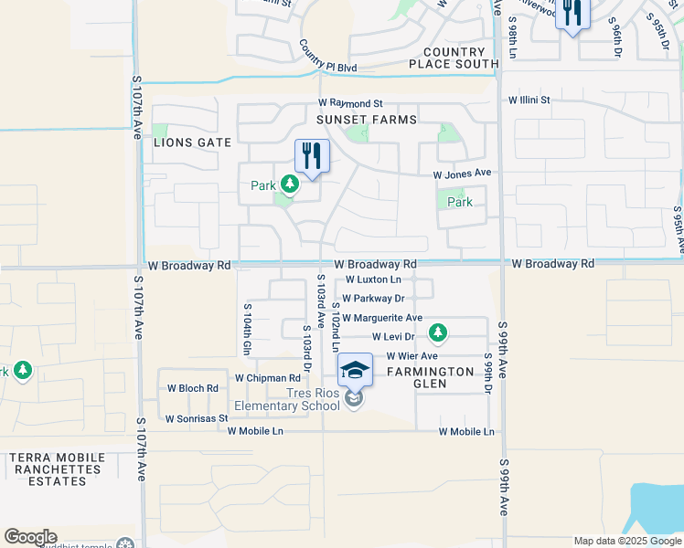 map of restaurants, bars, coffee shops, grocery stores, and more near 10234 West Luxton Lane in Tolleson