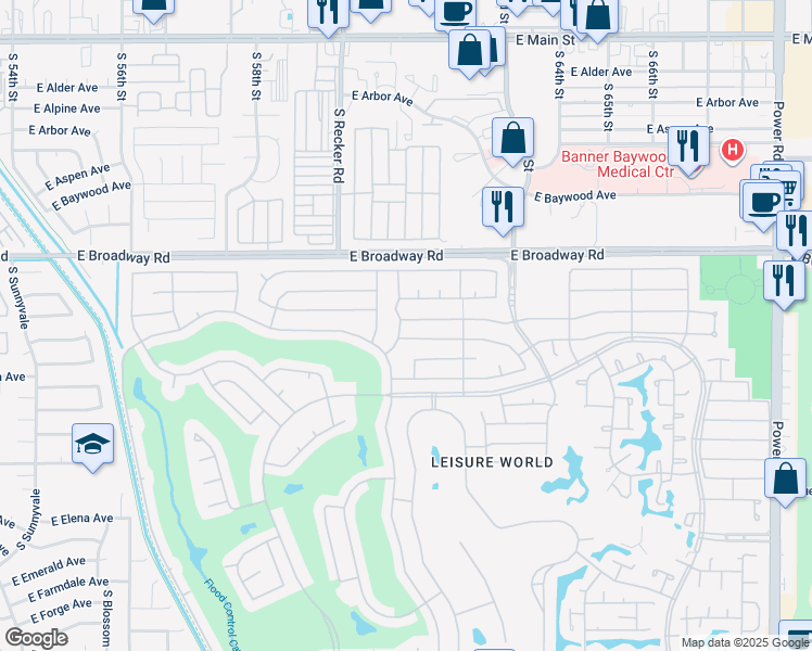 map of restaurants, bars, coffee shops, grocery stores, and more near 1789 Leisure World in Mesa