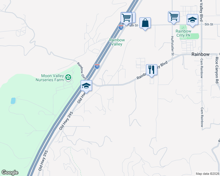 map of restaurants, bars, coffee shops, grocery stores, and more near 1239 Rainbow Valley Boulevard in Fallbrook